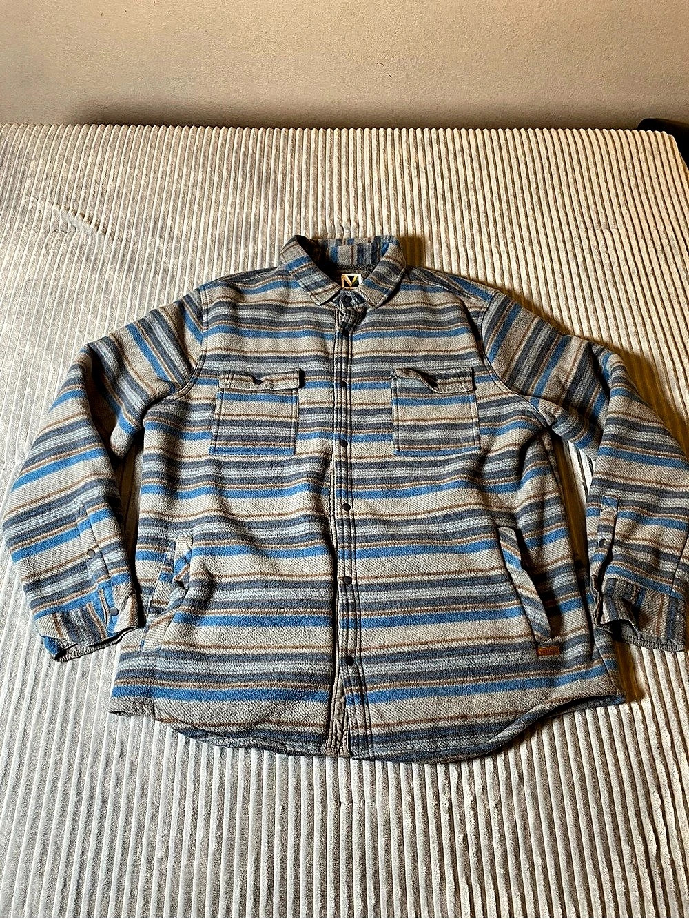 Voyager Men's Striped Shirt Jacket Blue & Gray XL Like New